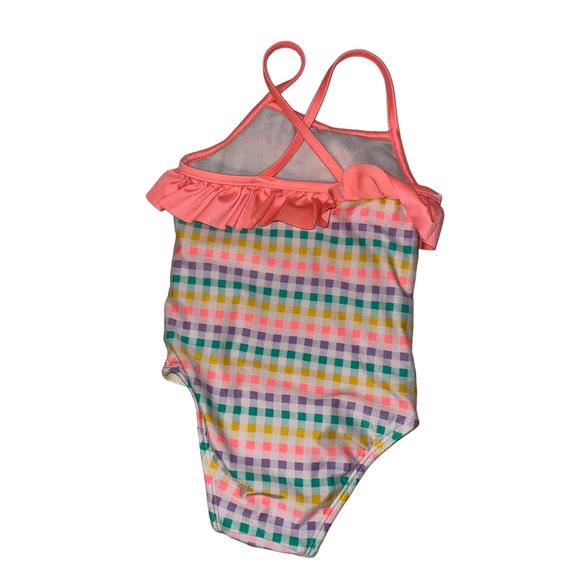 Cat & Jack One Piece Swimsuit Toddler Size 3T Ruffled Detail Multi Colored Check - Picture 4 of 4